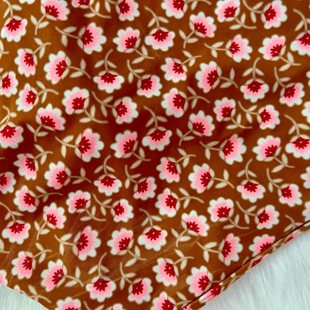 AERIE | Rust and Pink Floral Bikini Tankini Halter Top Swimwear (L) - Picture 3 of 4